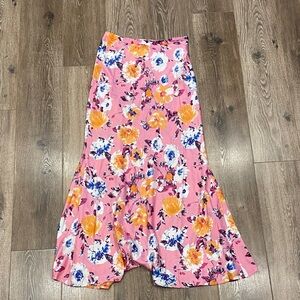 Eesome Pink and Orange Ruffled Trumpet Maxi Skirt
